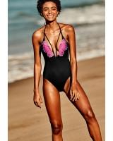 Купальник з вишивкою та глибоким декольте Victoria's Secret PINK Embroidered Strappy Plunge One-Piece