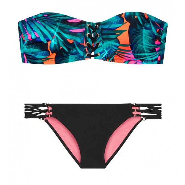 Купальник бандо Victoria's Secret Pink Lace-Up Bandeau & Strappy Bikini