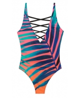Купальник Victoria's Secret PINK Strappy Front High Leg One-Piece, пальмовий принт