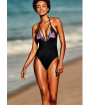 Купальник з вишивкою Victoria's Secret PINK Embroidered Strappy Plunge One-Piece, black