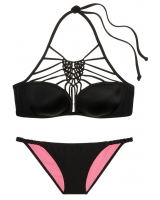 Купальник Victoria's Secret PINK Lightly Lined Macramé High-Neck & Macramé Bikini, чорний