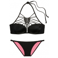 Купальник Victoria's Secret PINK Lightly Lined Macramé High-Neck & Macramé Bikini, чорний