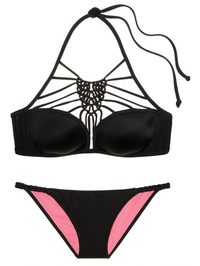 Купальник Victoria's Secret PINK Lightly Lined Macramé High-Neck & Macramé Bikini, чорний