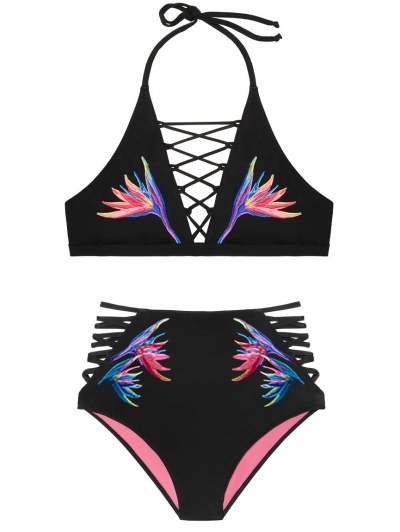 Купальник Victoria's Secret Pink Embroidered Strappy High-Neck & Strappy High-Waist Bikini