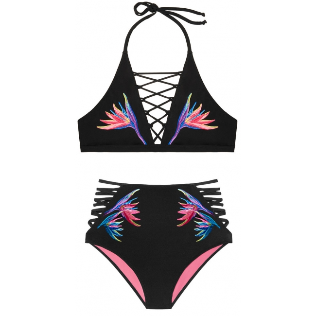 Купальник Victoria's Secret Pink Embroidered Strappy High-Neck & Strappy High-Waist Bikini