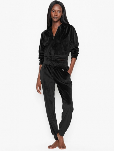 Велюровий Спортивний Костюм Victoria's Secret Velour Front-zip Hoodie & Velour Jogger, Black