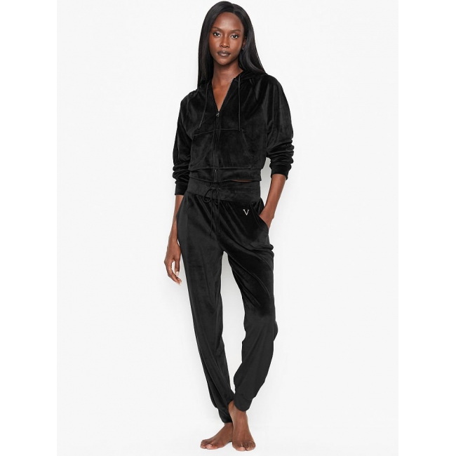 Велюровий Спортивний Костюм Victoria's Secret Velour Front-zip Hoodie & Velour Jogger, Black
