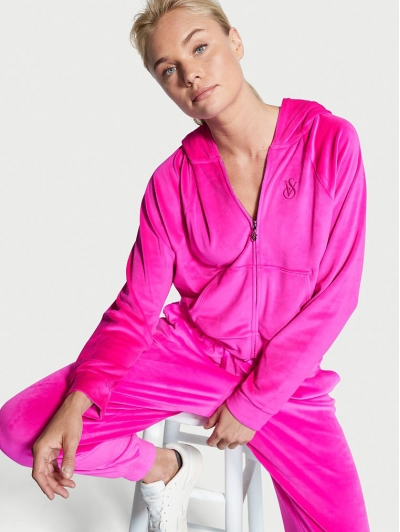 Велюровий Спортивний Костюм Victoria's Secret Velour Front-zip Hoodie & Velour Jogger, Bright Pink