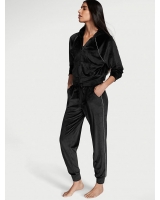 Велюровий Спортивний Костюм Victoria's Secret Velour Front-zip Hoodie & Velour Jogger, чорний з камінцями