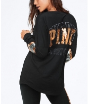 Світшот з вишивкою паєтками Sequin Bling Varsity V-Neck Long Sleeve Tee
