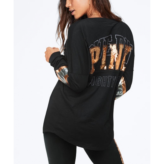Світшот з вишивкою паєтками Sequin Bling Varsity V-Neck Long Sleeve Tee