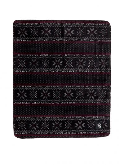 Плед VICTORIA'S SECRET Sherpa Blanket, Чорний з лого VS