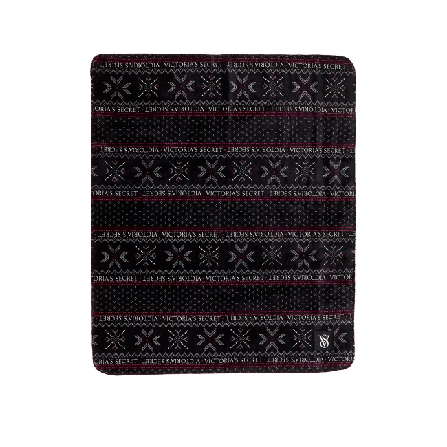 Плед VICTORIA'S SECRET Sherpa Blanket, Чорний з лого VS
