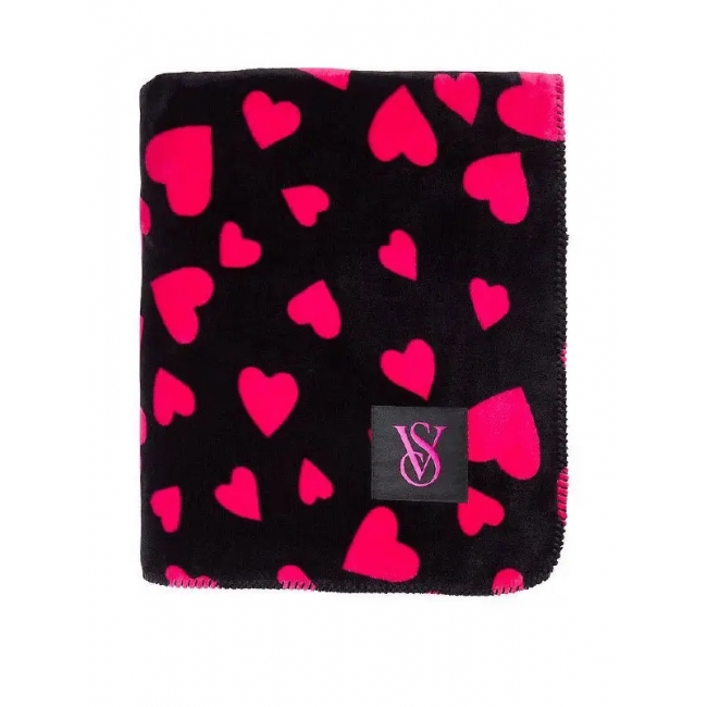 Плед VICTORIA'S SECRET Sherpa Blanket, Чорний з серцями