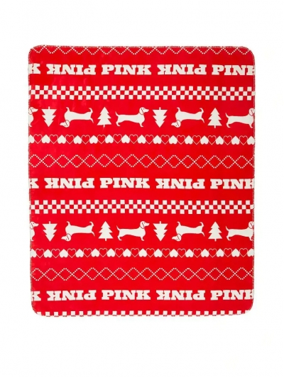 Плед VICTORIA'S SECRET Sherpa Blanket, Червоний з лого Pink