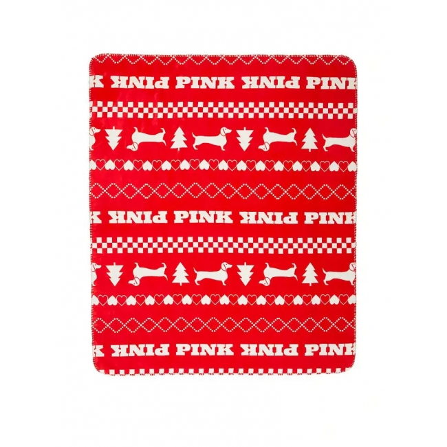 Плед VICTORIA'S SECRET Sherpa Blanket, Червоний з лого Pink