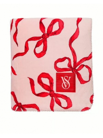 Плед VICTORIA'S SECRET Sherpa Blanket, Рожевий з червоними бантами