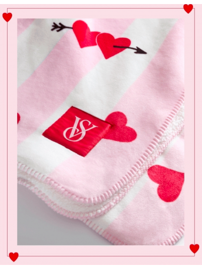 Плед VICTORIA'S SECRET Sherpa Blanket, Рожева смужка VDay Hearts