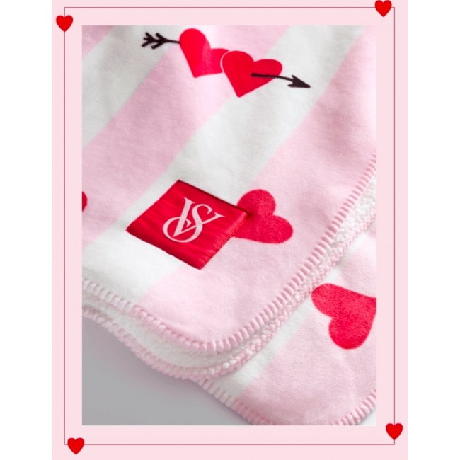 Плед VICTORIA'S SECRET Sherpa Blanket, Рожева смужка VDay Hearts