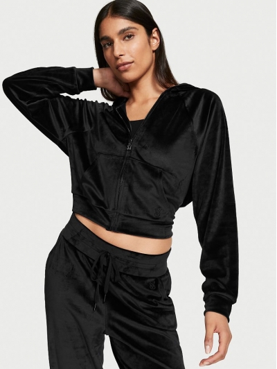 Велюровий Спортивний Костюм Victoria's Secret Velour Front-zip Hoodie & Velour Jogger, чорний