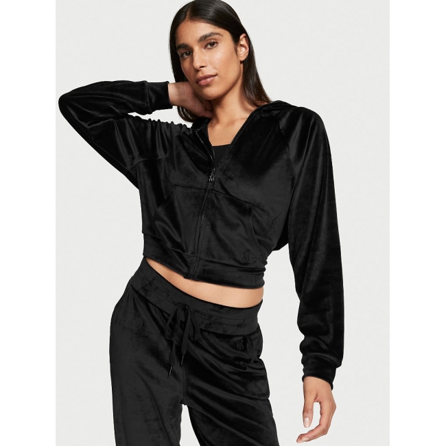 Велюровий Спортивний Костюм Victoria's Secret Velour Front-zip Hoodie & Velour Jogger, чорний