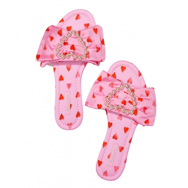 Тапочки Victoria's Secret Embellished Satin Bow Slide, рожеві із сердечками