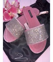 Тапочки Зі Стразами Victoria's Secret Embellished Velvet Slides, рожеві