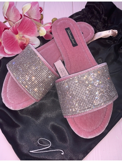 Тапочки Зі Стразами Victoria's Secret Embellished Velvet Slides, рожеві