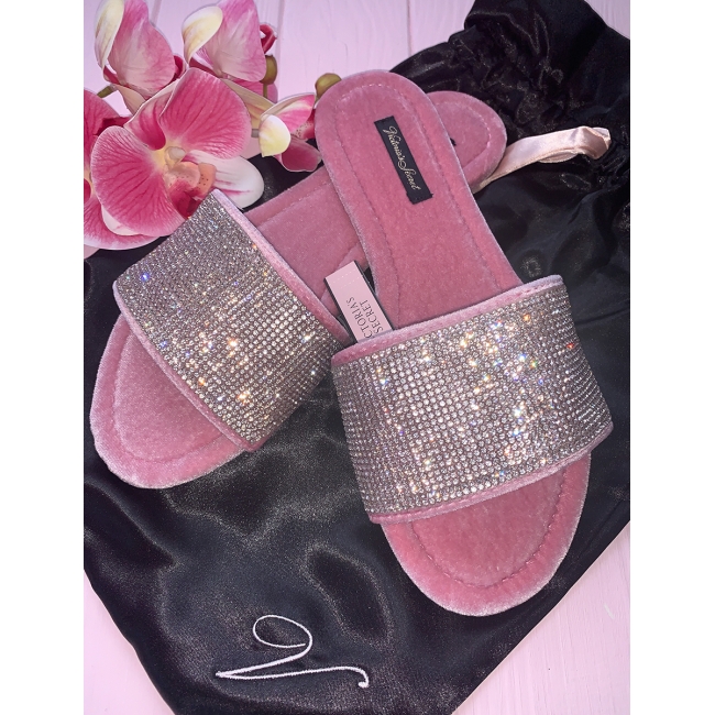 Тапочки Зі Стразами Victoria's Secret Embellished Velvet Slides, рожеві