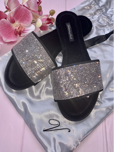 Тапочки Зі Стразами Victoria's Secret Embellished Velvet Slides, чорні