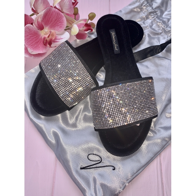 Тапочки Зі Стразами Victoria's Secret Embellished Velvet Slides, чорні